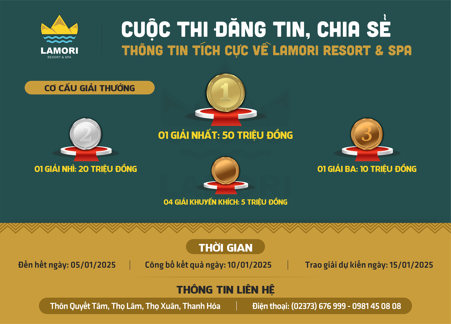 Thông báo về việc tổ chức cuộc thi đăng tin, chia sẻ thông tin về LAMORI Resort & Spa